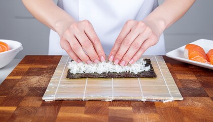 Chef preparing sushi rolls