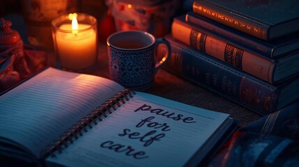 notebook writen "pause for self care" - generative ai