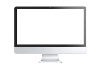 A silver computer monitor with a blank white screen.  It's a rectangular, flat-panel display with a sleek, modern design.  The base is a light gray/silver color