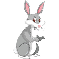 Illustration Of A Gray Rabbit With Pink Ears And White Belly Standing On A Transparent Background