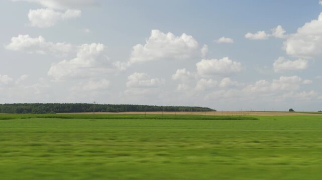 sunny summer day harvest field green landscape passenger side window pov panorama 4k