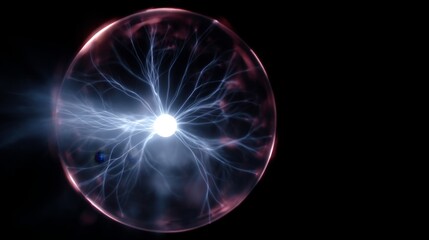 A stunning visual of a plasma globe showcasing electric arcs. This image features vibrant colors and intricate patterns. Perfect for science concepts and educational materials. AI