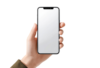 A hand holds a modern smartphone with a blank screen (3)