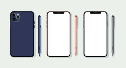 Creative Smartphone Display with Stylus Pens and a Colorful Aesthetic Arrangement