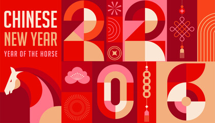 Modern geometric banner for Chinese New Year 2026 - Year of the Horse