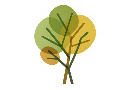 Minimalist autumn tree illustration with changing leaves and transparent background, representing nature and seasonal change - Powered by Adobe