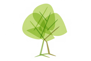 Stylized green tree illustration creating a nature and growth concept with overlapping leaves on transparent background