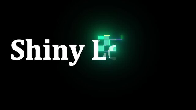 Shiny letters text with a pixelated light effect on a black background in a digital image