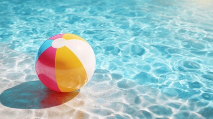A bright beach ball rests in clear turquoise water inviting summer fun and relaxation.