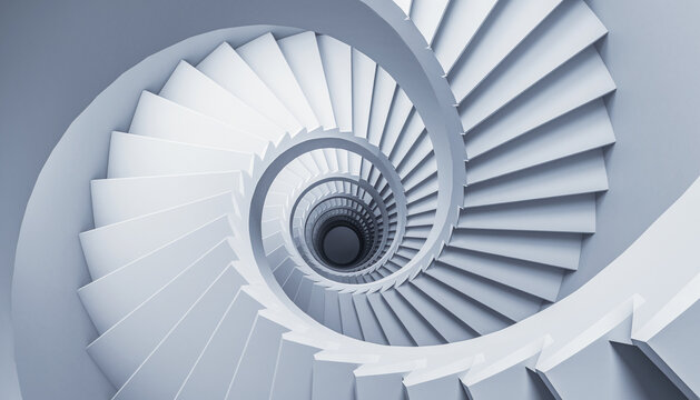 A mesmerizing spiral staircase with clean white lines twisting downward, creating an abstract, geometric perspective that captivates the viewer.
- Powered by Adobe