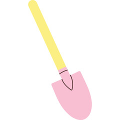 Illustration Of A Pink Spade With A Yellow Handle On A Transparent White Background With Simple Outline And Pastel Colors