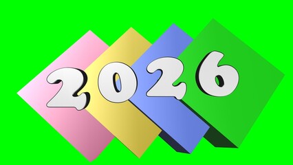 2026 year number with colorful squares on green background