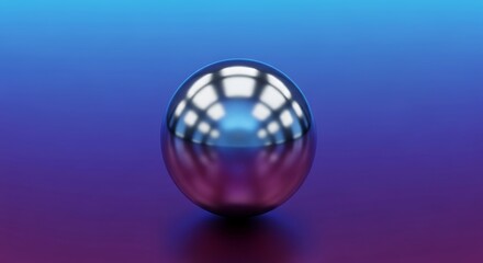 Chrome sphere shimmering softly on a gradient backdrop of violet and blue