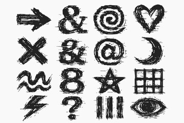 Fototapeta premium Hand-drawn abstract symbols in black ink sketch grid