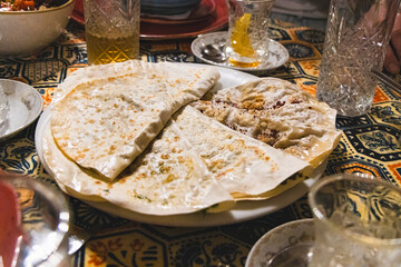 BAKU, AZERBAIJAN. Traditional caucasian gutab, with vegetable, meat and pumpkin.