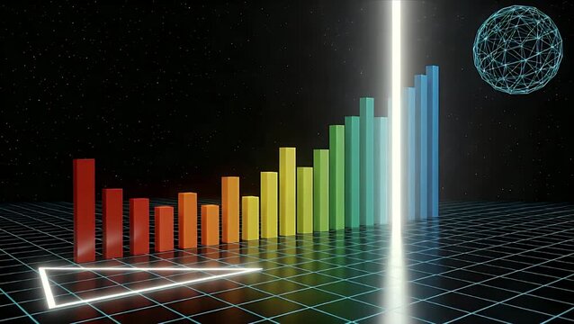 Digital Bar Chart Growth on Retro Grid - Powered by Adobe