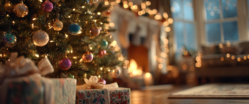 Christmas tree and gifts in the living room
