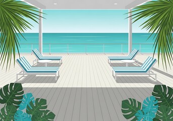 Tropical Sea View Deck with Chaise Lounges for Coastal Relaxation