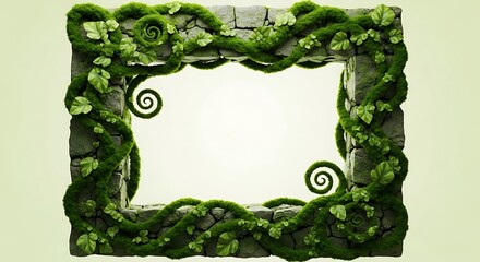 Tranquil stone frame overgrown with winding ivy and verdant foliage