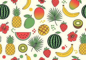 Vibrant summer fruits and leaves pattern, a lively botanical freshness