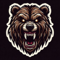 A striking bear head design features sharp teeth and glowing eyes, creating an intense and menacing expression against a dark background. Perfect for wildlife enthusiasts.