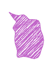 Diagonal chalk squiggle speech bubble in bold purple. Scribble sketch style textbox blends fluid and talk with chat icon shapes. Symbolizes abstract message concept in dynamic and creative visual