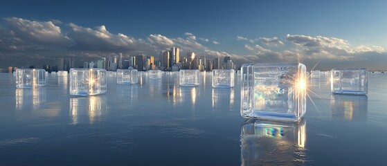Obraz premium City Skyline Sculpted from Melting Ice Cubes