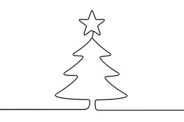 Fototapeta premium Minimalist christmas tree continuous line drawing icon with a star on top, transparent background
