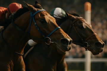 Obraz premium An Extreme Close-up of Two Horses at the Finish Line