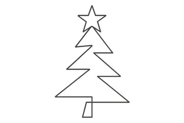 Fototapeta premium Christmas tree line art abstract drawing with star on transparent background, holiday celebration symbol