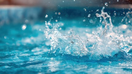 Water splashes playfully in a vibrant blue pool sparkling in the warm sunlight.