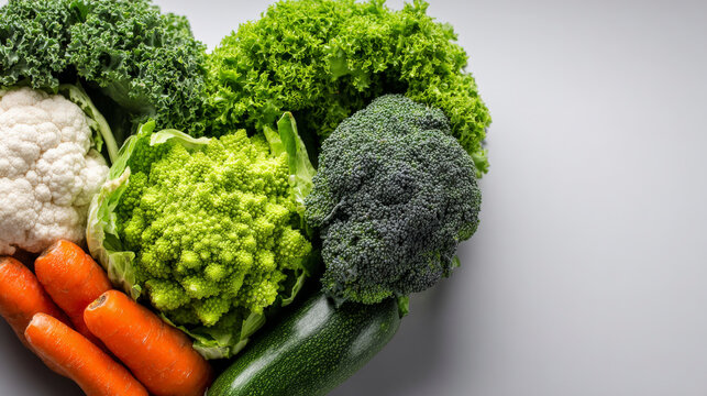 A heart made of vegetables including broccoli, cauliflower, and carrots - Powered by Adobe