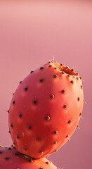 A prickly pear fruit is displayed in vibrant detail, showcasing its unique color and texture.