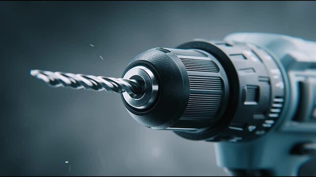 Power Drill: A close-up shot of a power drill showcasing its robust design and functional precision, symbolizing construction, industry, and the meticulous process of building.