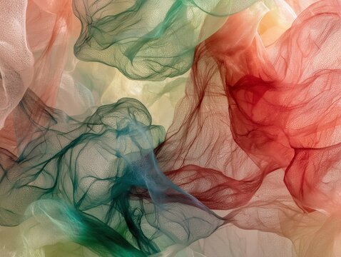 Ethereal Abstract Background of Colorful Translucent Gauze Fabric