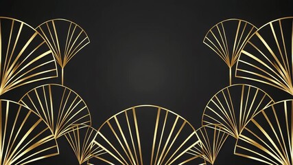 Luxury Art Deco animation with golden fans appearing as a frame on a black background