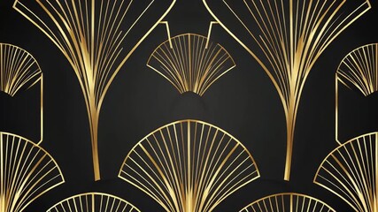 Luxury Art Deco animation with golden fans appearing as a frame on a black background