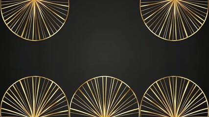 Luxury Art Deco animation with golden fans appearing as a frame on a black background