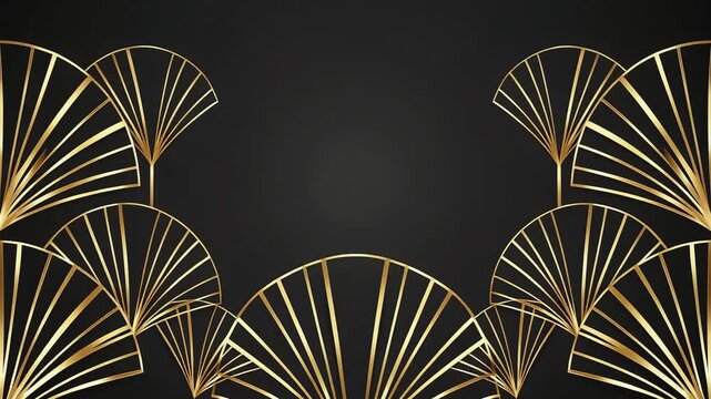 Luxury Art Deco animation with golden fans appearing as a frame on a black background