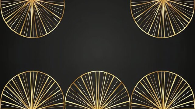Luxury Art Deco animation with golden fans appearing as a frame on a black background