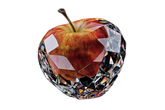 Glass apple. On a transparent background. Exotic food, fruits, berries. Image for designers, marketers and IT. Popular illustration, object. Sphere of trade, economy, sales.