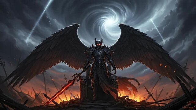 Epic Dark Angel Warrior Confrontation in a Stormy Apocalypse.