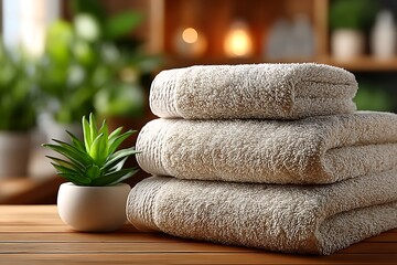 Natural textured bamboo towels for bathroom decor high resolution picture