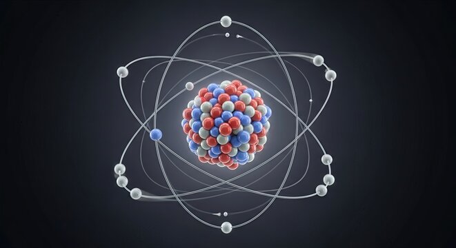 Atom structure essence: moving electron, central proton, neutral neutron, atomic core, circular orbit, invisible charge, balanced mass, magnetic spin, molecular bond, quantum level,