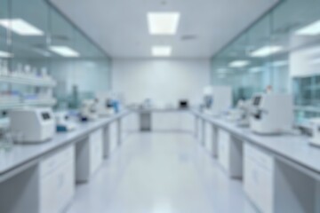 Blurred background of a sleek, modern laboratory space designed for cutting-edge research, showcasing clean lines, bright lighting, and high-tech equipment for scientific exploration and analysis.