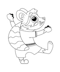 Funny raccoon black-and-white character dancing