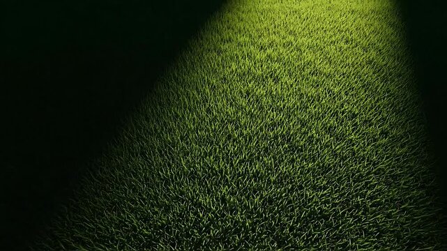 Spotlight on Green Grass - A Nighttime Illumination.