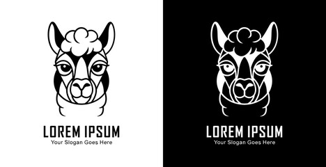 Alpaca head logo design in modern semi-line art style