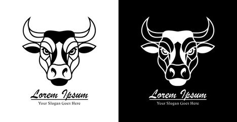 Bull head logo design with modern semi-line art style