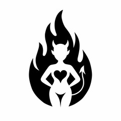 Devil Woman Silhouette in Flames Temptation and Seduction Vector